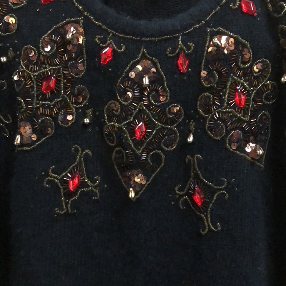 Vintage Karen Scott Holiday Sweater silk angora wool S embellished Christmas - Picture 2 of 8